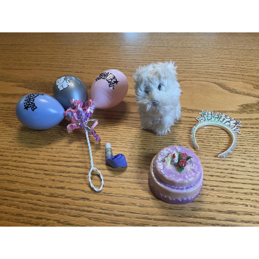 American Girl Coconut Birthday Accessory Set Plush Dog Cake Balloons Tiara